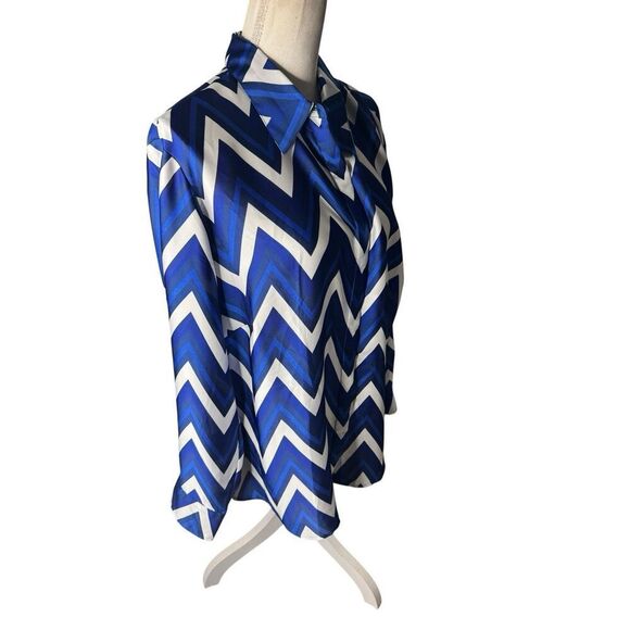 LAUREN RALPH LAUREN Long Sleeve CHEVRON Stripe Blouse, Multi Cobalt NWT $109 2X - Picture 2 of 4